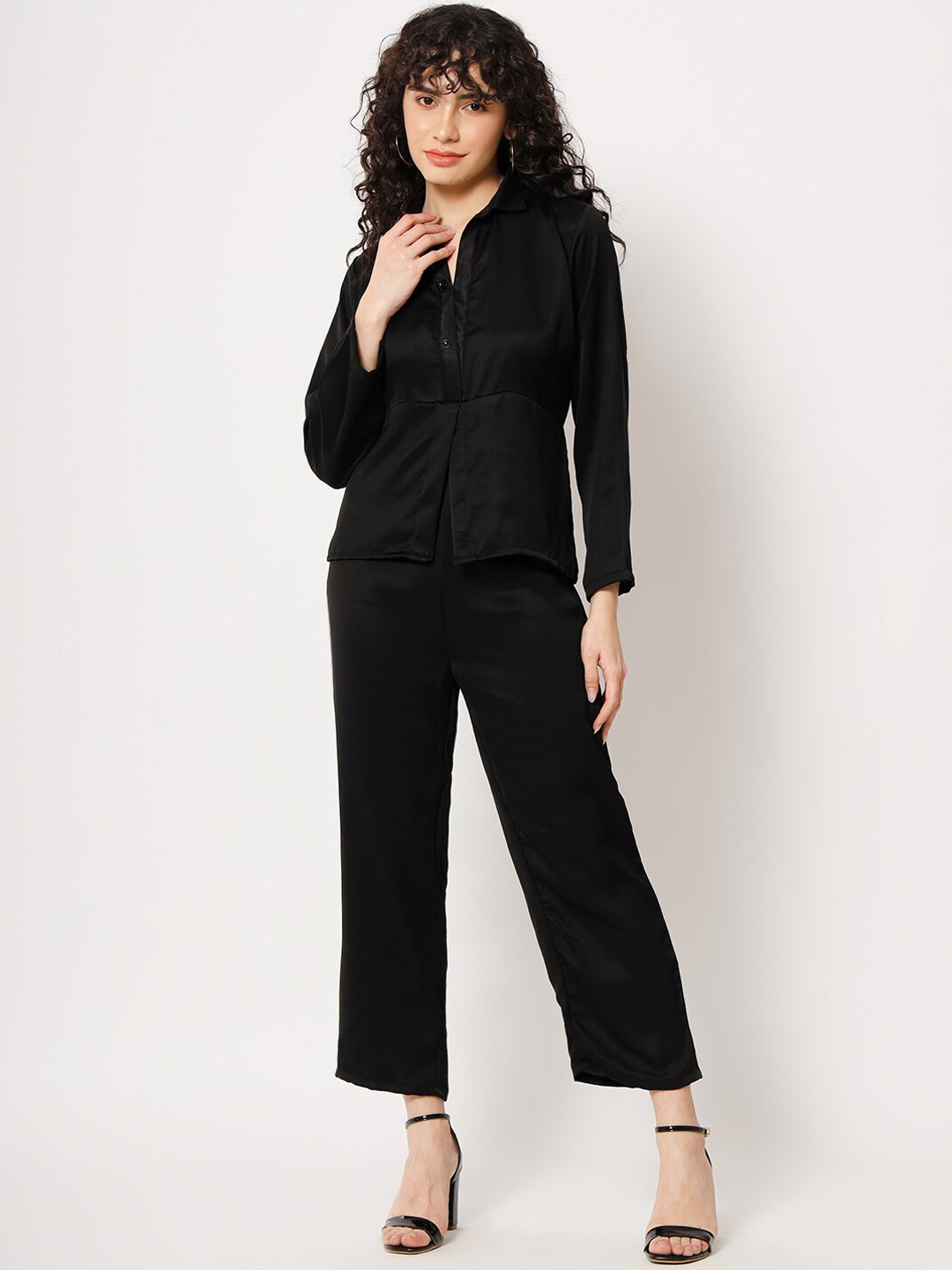 

BCZ Style Shirt Collar Shirt & Trousers Co-Ords, Black