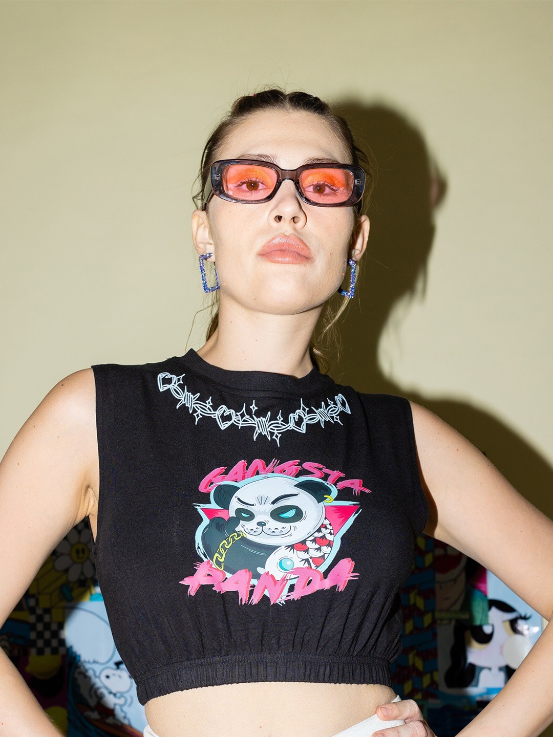 

Stylecast X Hersheinbox Graphic Printed Pure Cotton Crop Top, Black