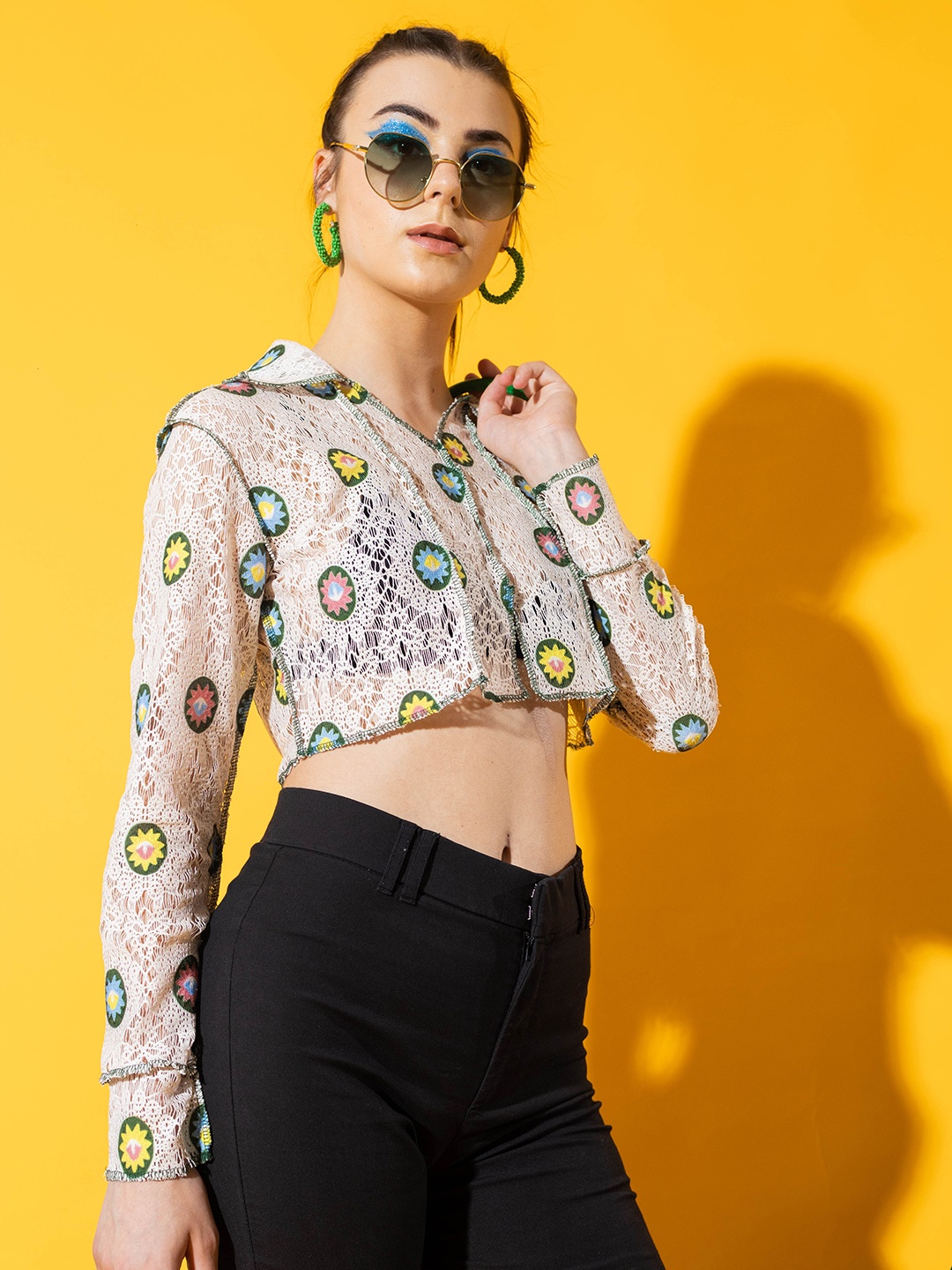 

Stylecast X Hersheinbox Beige Floral Printed Long Sleeves Lace Crop Top