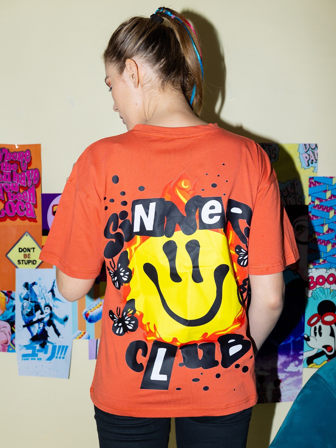 

Stylecast X Hersheinbox Orange Graphic Printed Oversize Fit Pure Cotton T-shirt
