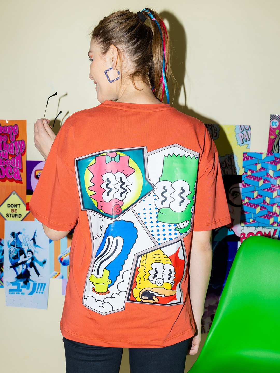 

Stylecast X Hersheinbox Orange The Simpsons Printed Loose Fit Pure Cotton T-shirt