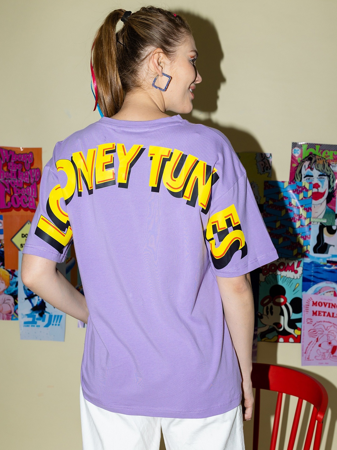 

Stylecast X Hersheinbox Lavender Loony Tunes Printed Oversize Fit Pure Cotton T-shirt