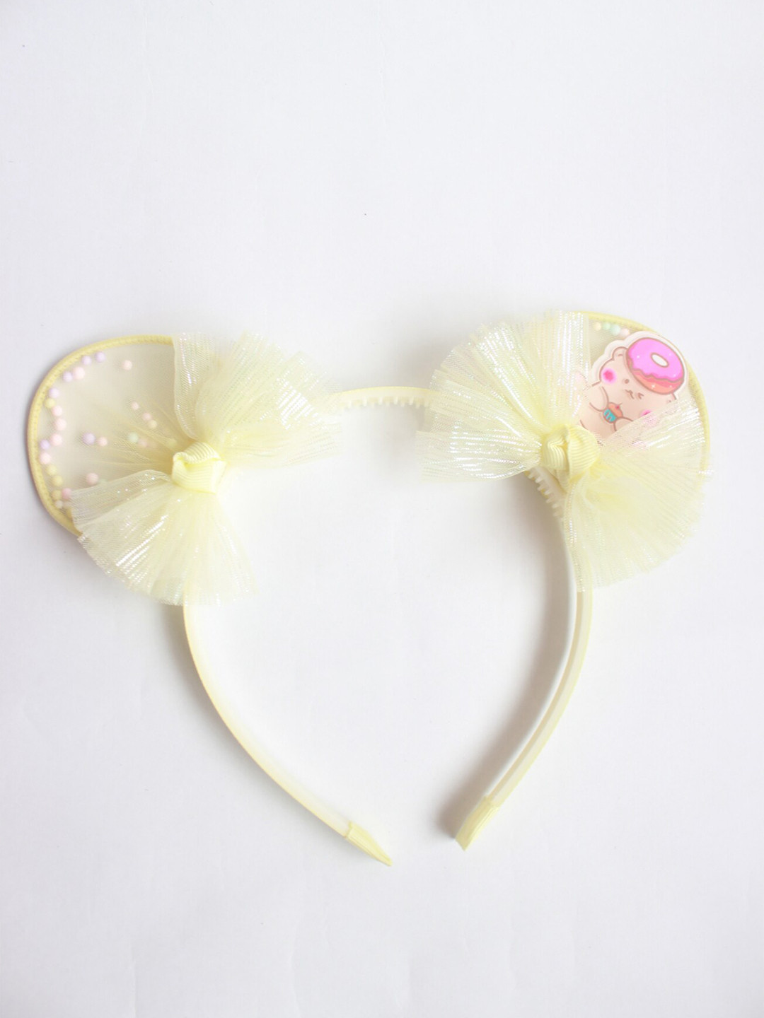 

Choko Girls Sheer Net Bow Confetti Bear Ear Hairband, Yellow