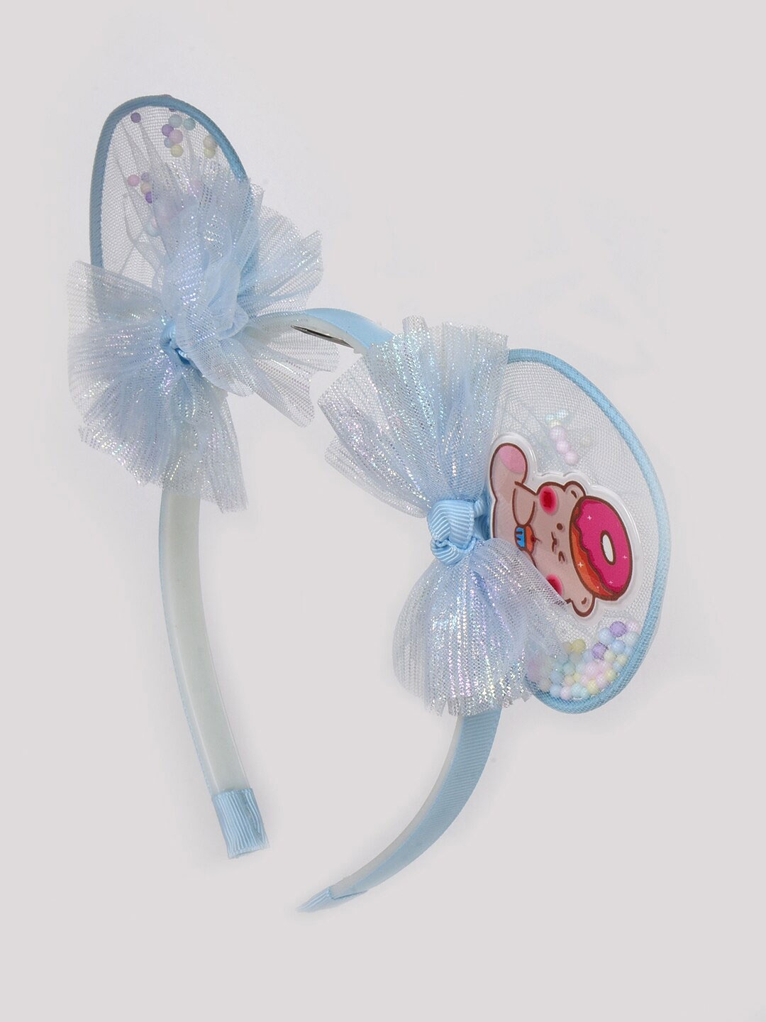 

Choko Girls Sheer Net Bow Confetti Bear Ear Hairband, Blue