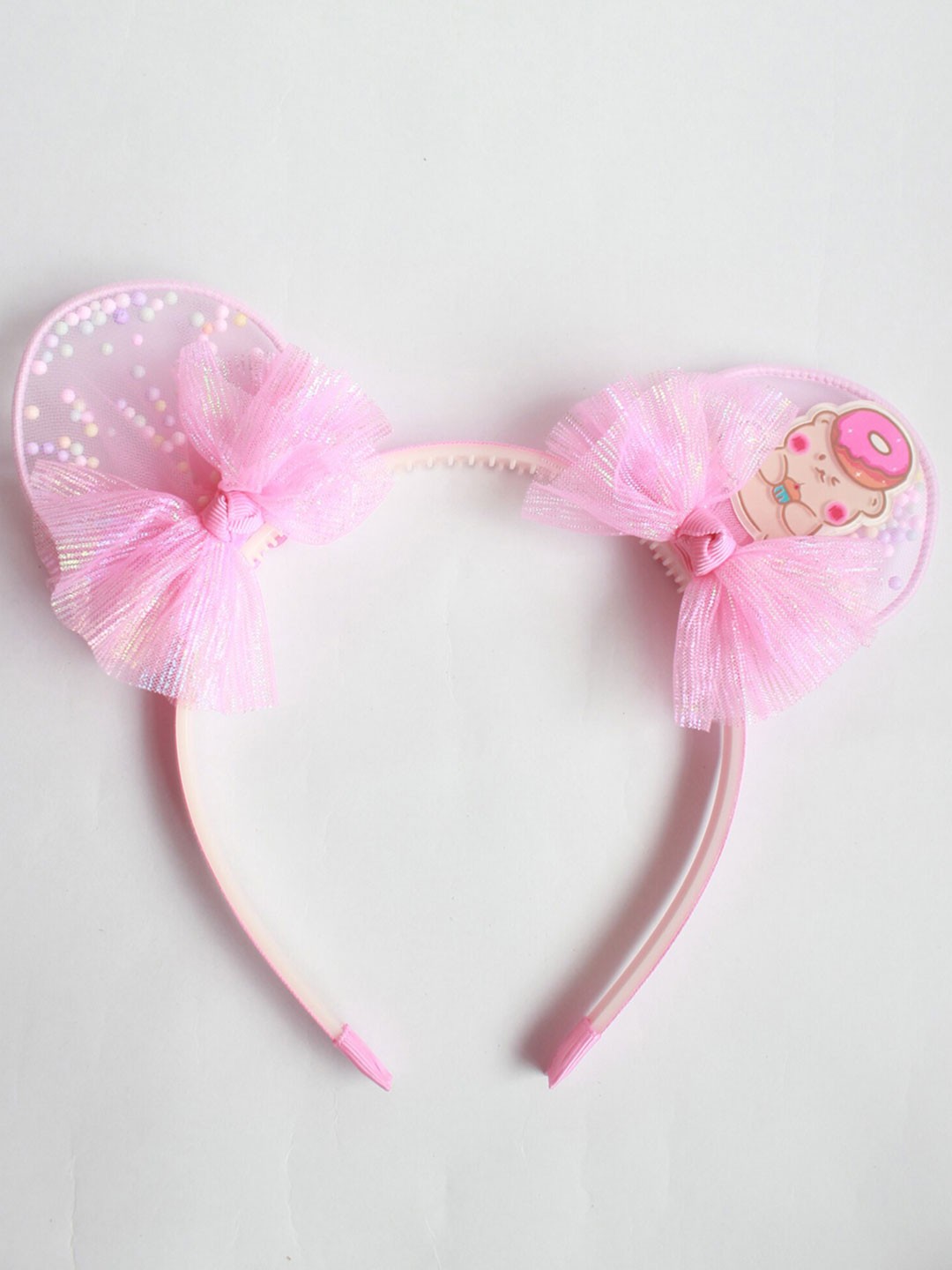 

Choko Girls Sheer Net Bow Confetti Bear Ear Hairband, Pink
