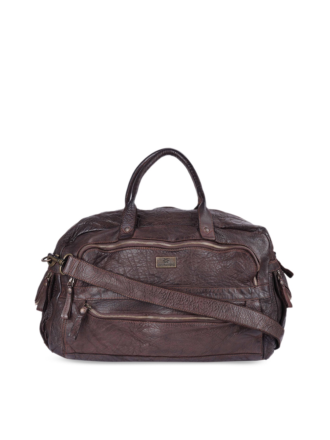 

KOMPANERO Textured Leather Large Duffel Bag, Coffee brown