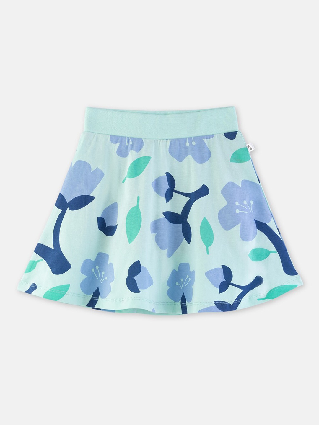 

You Got Plan B Girls Floral Printed Pure Cotton Skater Skirt With Inbuilt Shorties, Blue
