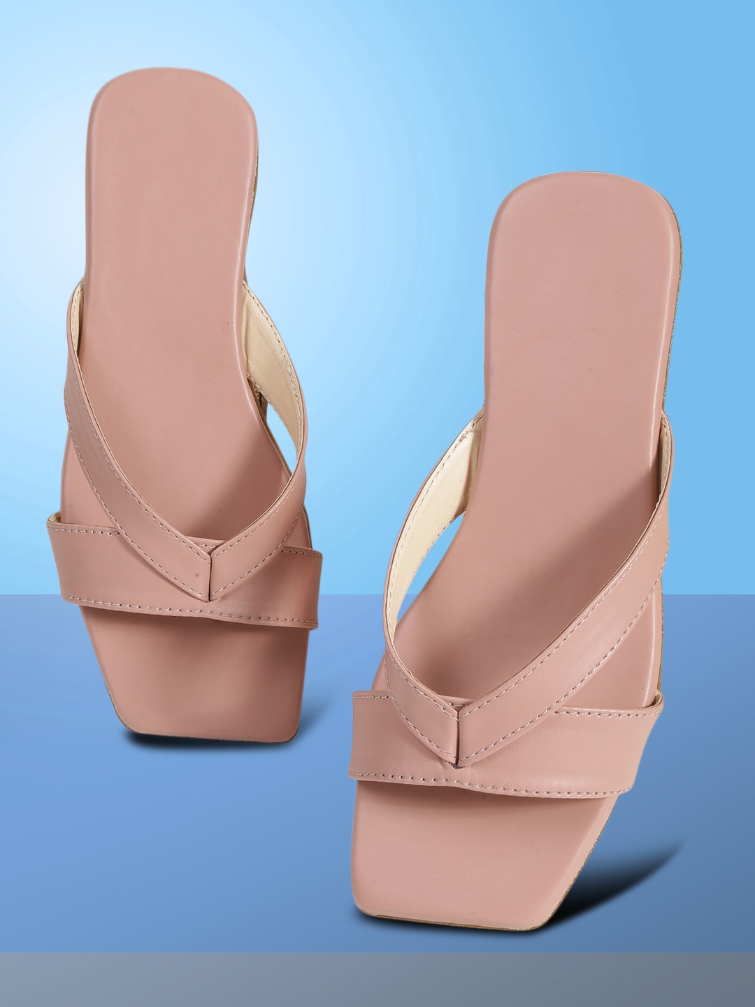 

PERY PAO Women Slip On Open Toe Flats, Peach