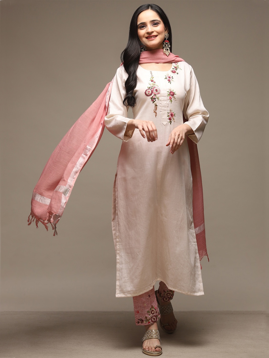 

Biba Woven Design Unstitched Dress Material, Beige