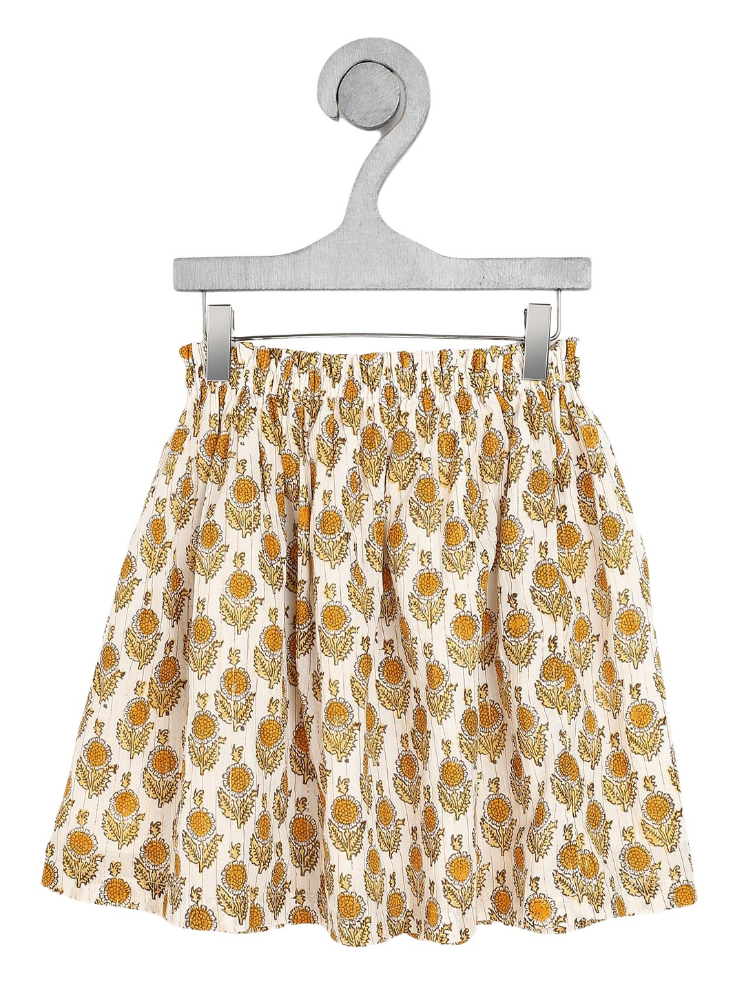 

Ka-mee Girls Printed Pure Cotton Knee Length Flared Skirt, Yellow