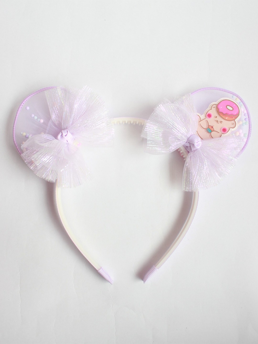 

Choko Girls Sheer Net Bow Confetti Bear Ear Hairband, Purple