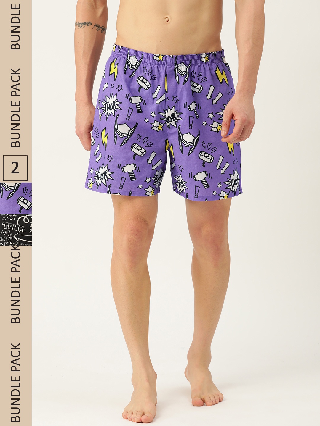 

Kook N Keech Men Set of 2 Marvel Printed Cotton Boxers KS22M734, Purple