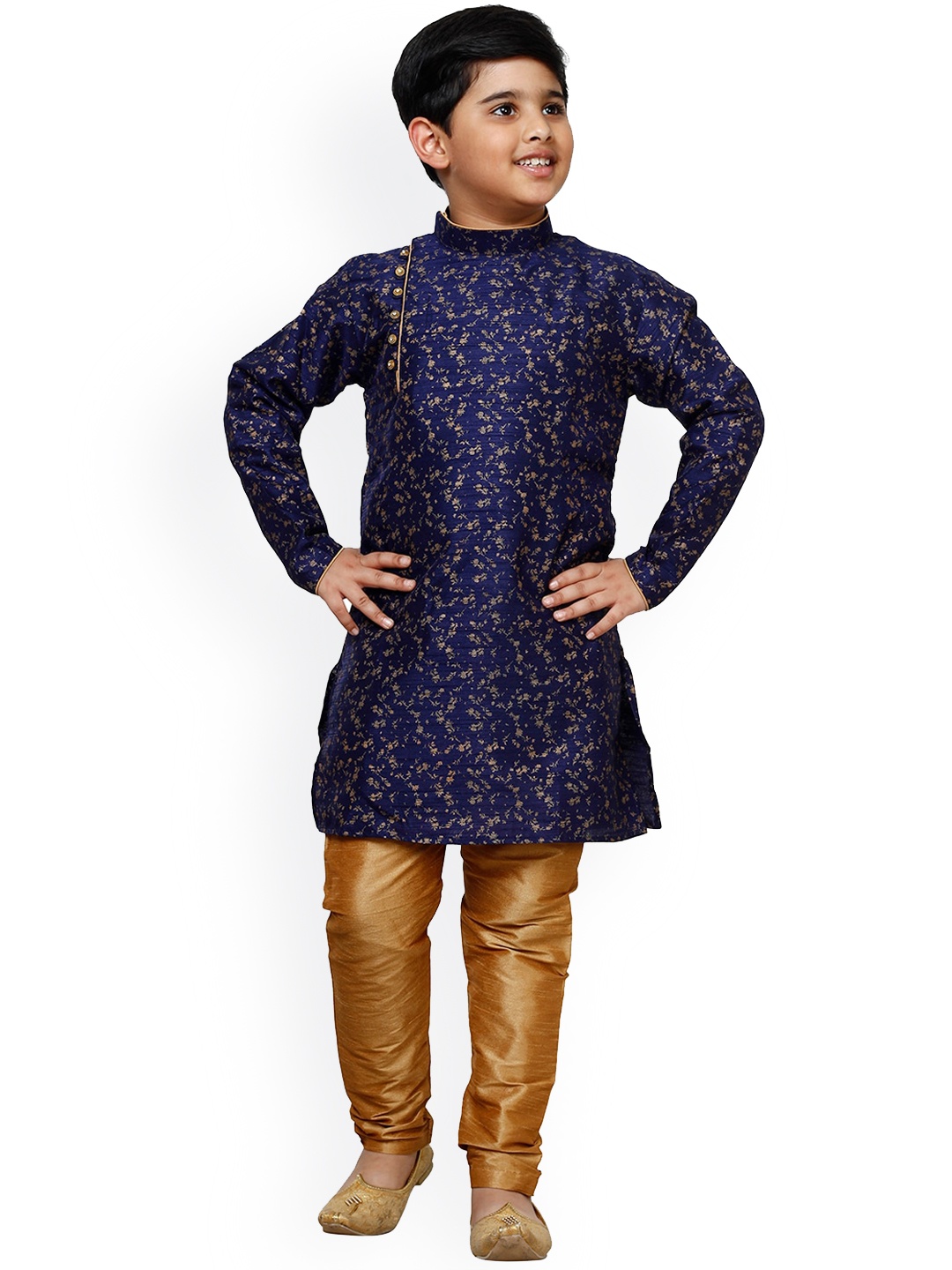 

Pro-Ethic STYLE DEVELOPER Boys Floral Printed Mandarin Collar Kurta With Pyjamas, Navy blue