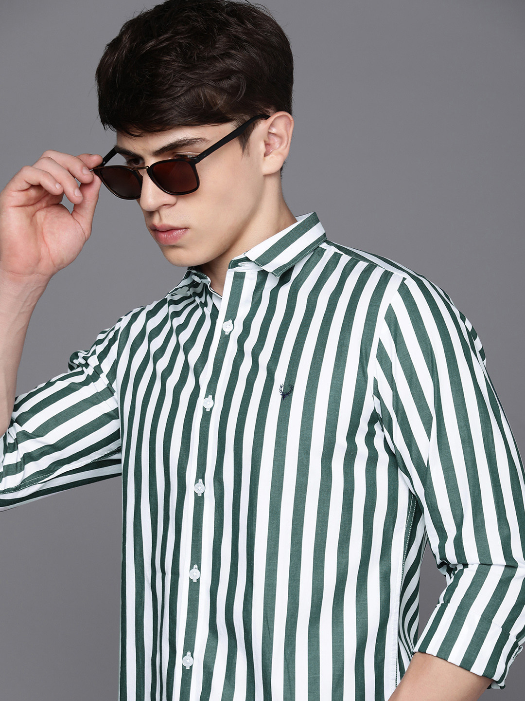

Allen Solly Men Slim Fit Opaque Striped Casual Shirt, Green