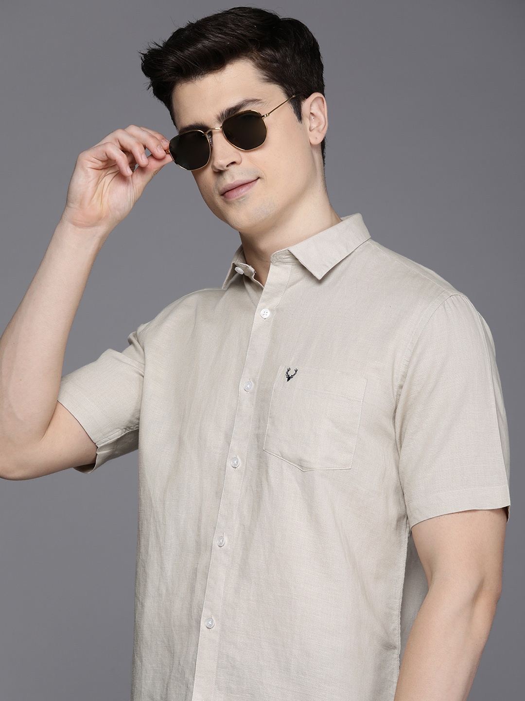 

Allen Solly Slim Fit Opaque Linen Cotton Casual Shirt, Beige