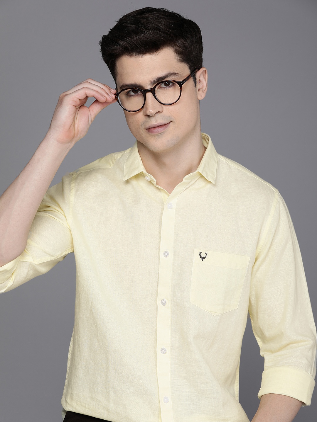 

Allen Solly Slim Fit Opaque Linen Cotton Casual Shirt, Yellow