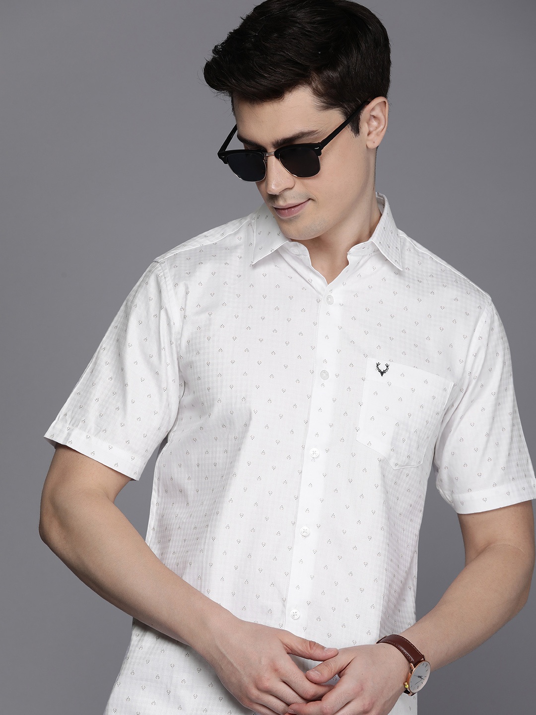 

Allen Solly Slim Fit Micro Ditsy Printed Pure Cotton Casual Shirt, White
