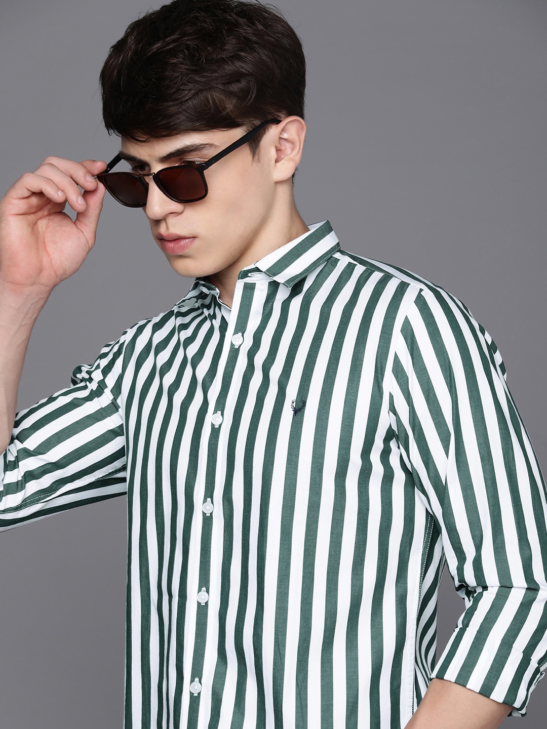 

Allen Solly Slim Fit Opaque Striped Casual Shirt, Green