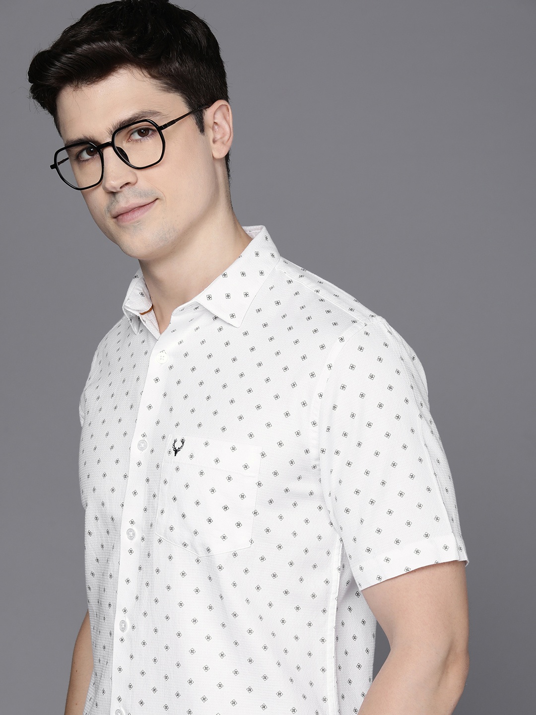 

Allen Solly Men Slim Fit Opaque Printed Casual Shirt, White