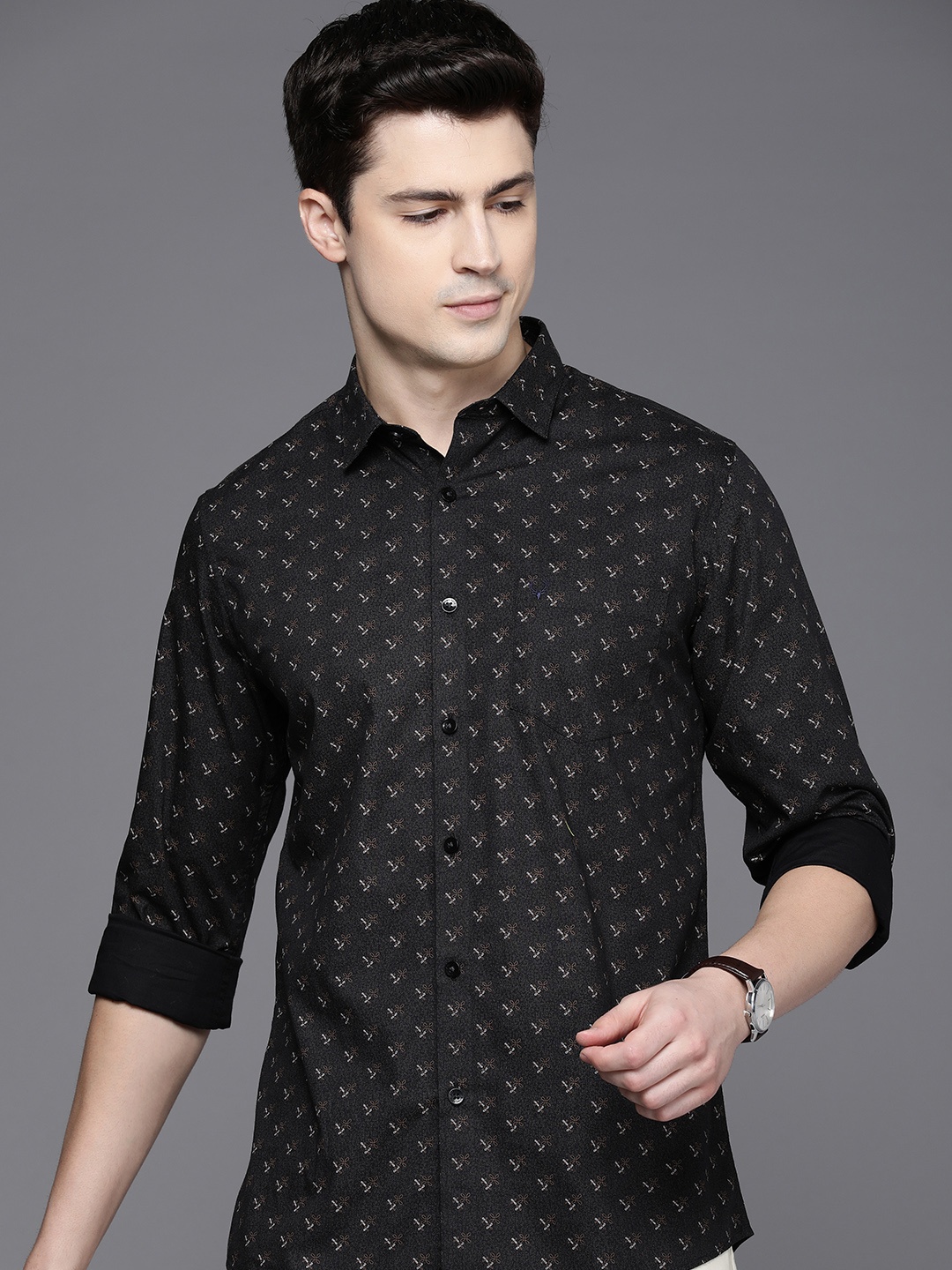 

Allen Solly Slim Fit Floral Opaque Printed Casual Shirt, Black