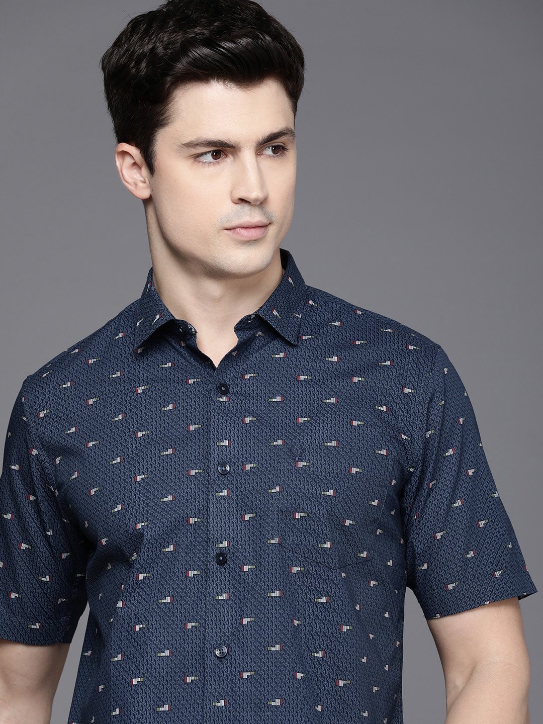 

Allen Solly Men Slim Fit Opaque Printed Casual Shirt, Navy blue