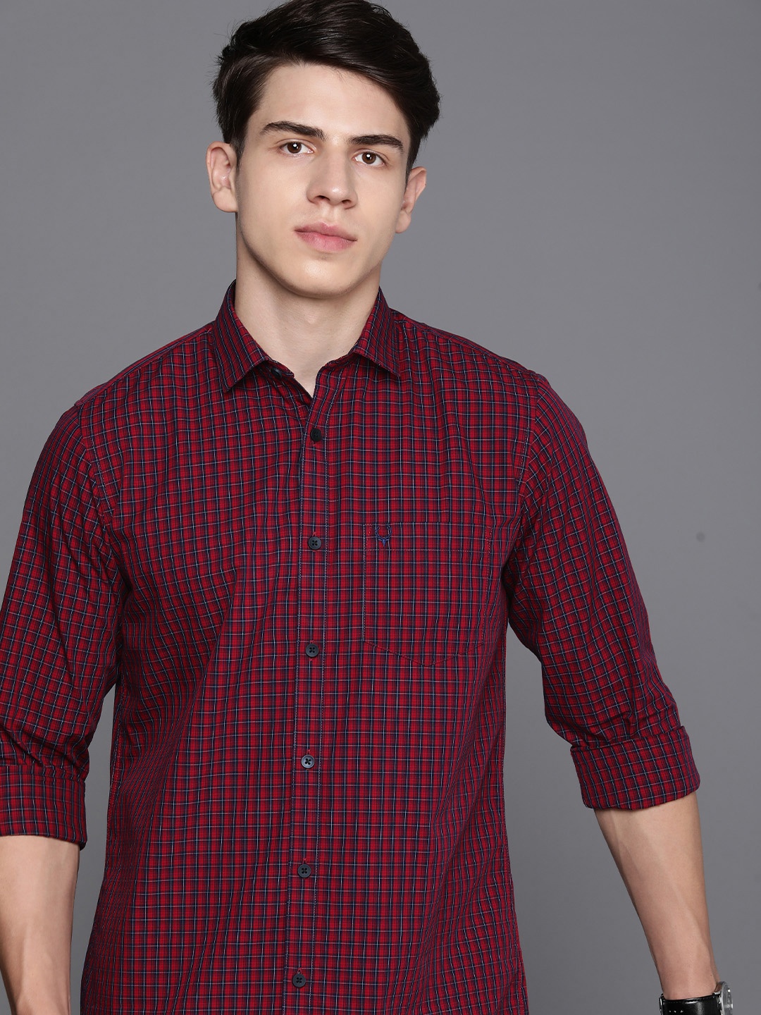 

Allen Solly Slim Fit Tartan Checked Casual Shirt, Maroon