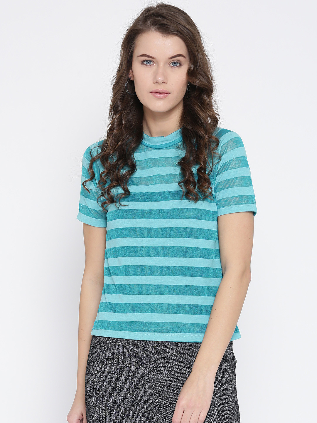

Style Quotient Women Blue Striped Pure Cotton Top