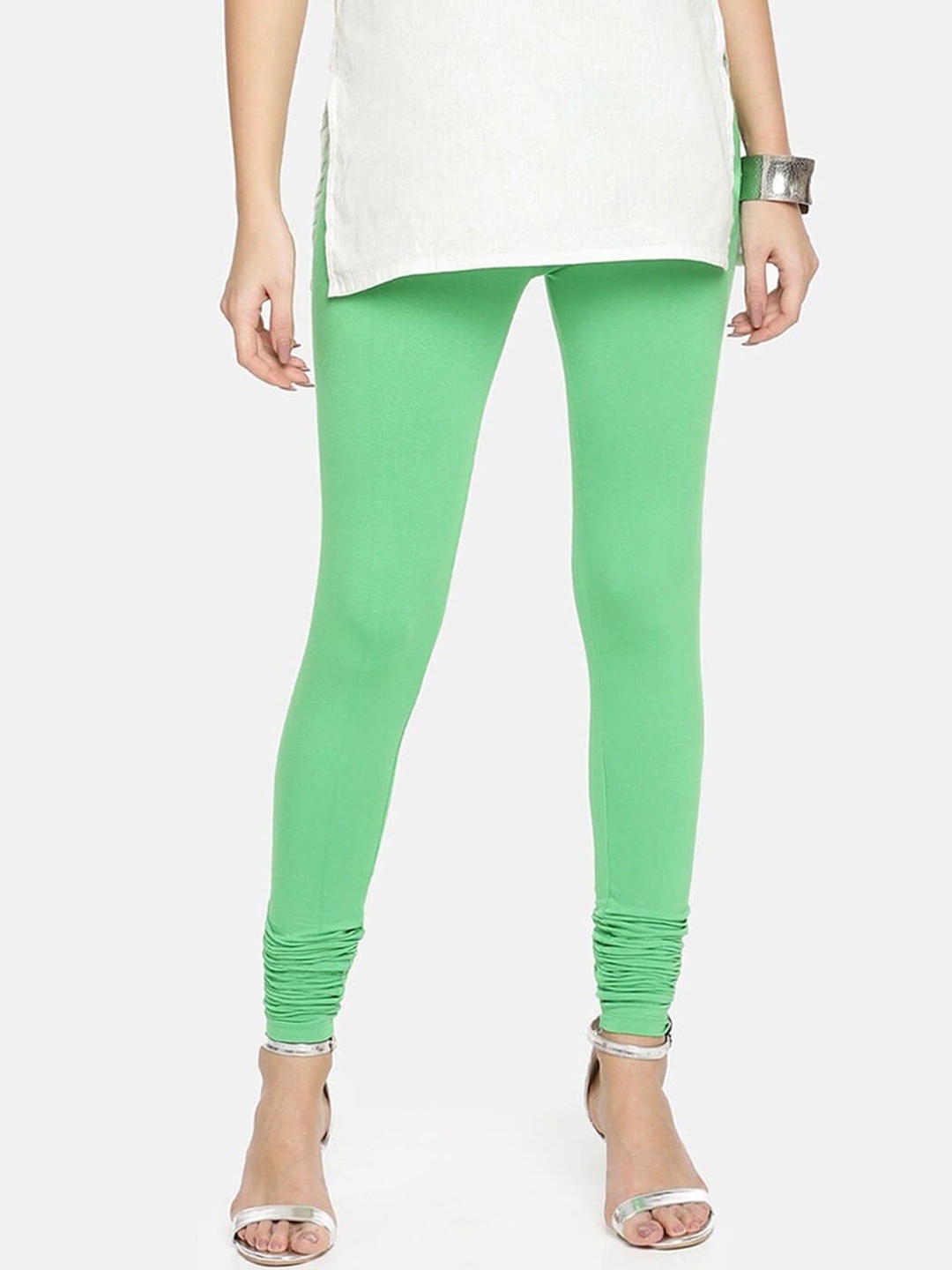 

TWIN BIRDS Women High Rise Churidar Length Leggings, Green