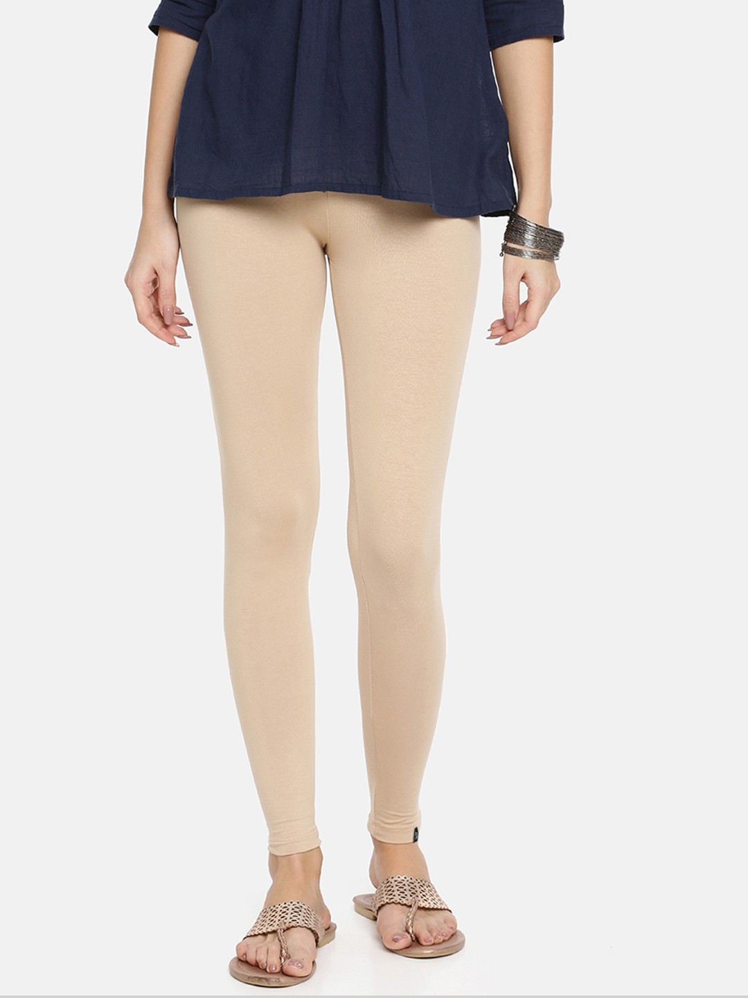 

TWIN BIRDS Women Solid Super Stretch Cotton Ankle Length Leggings, Beige