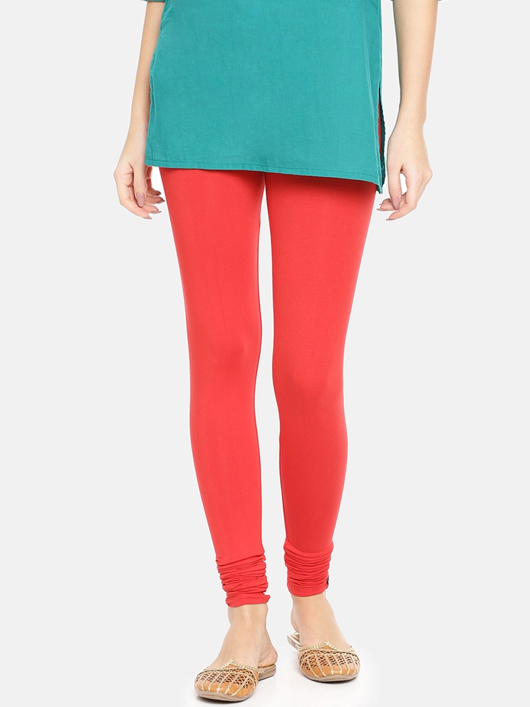 

TWIN BIRDS Comfort-Fit High-Rise Churidar-Length Leggings, Red