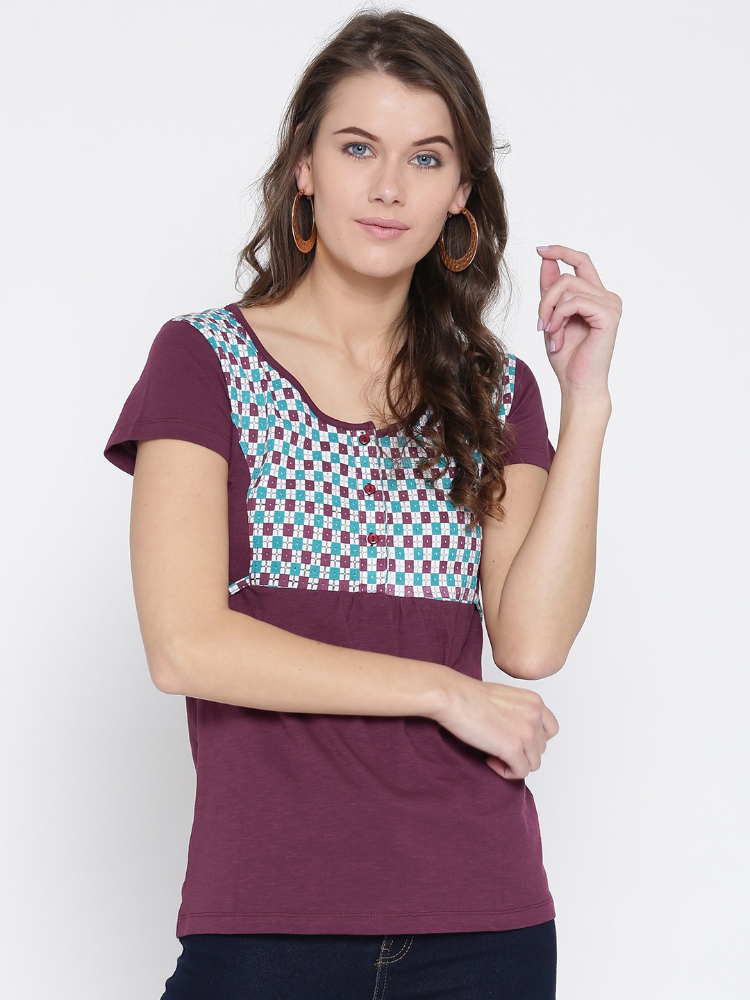 

Style Quotient Women Burgundy Printed Pure Cotton Top