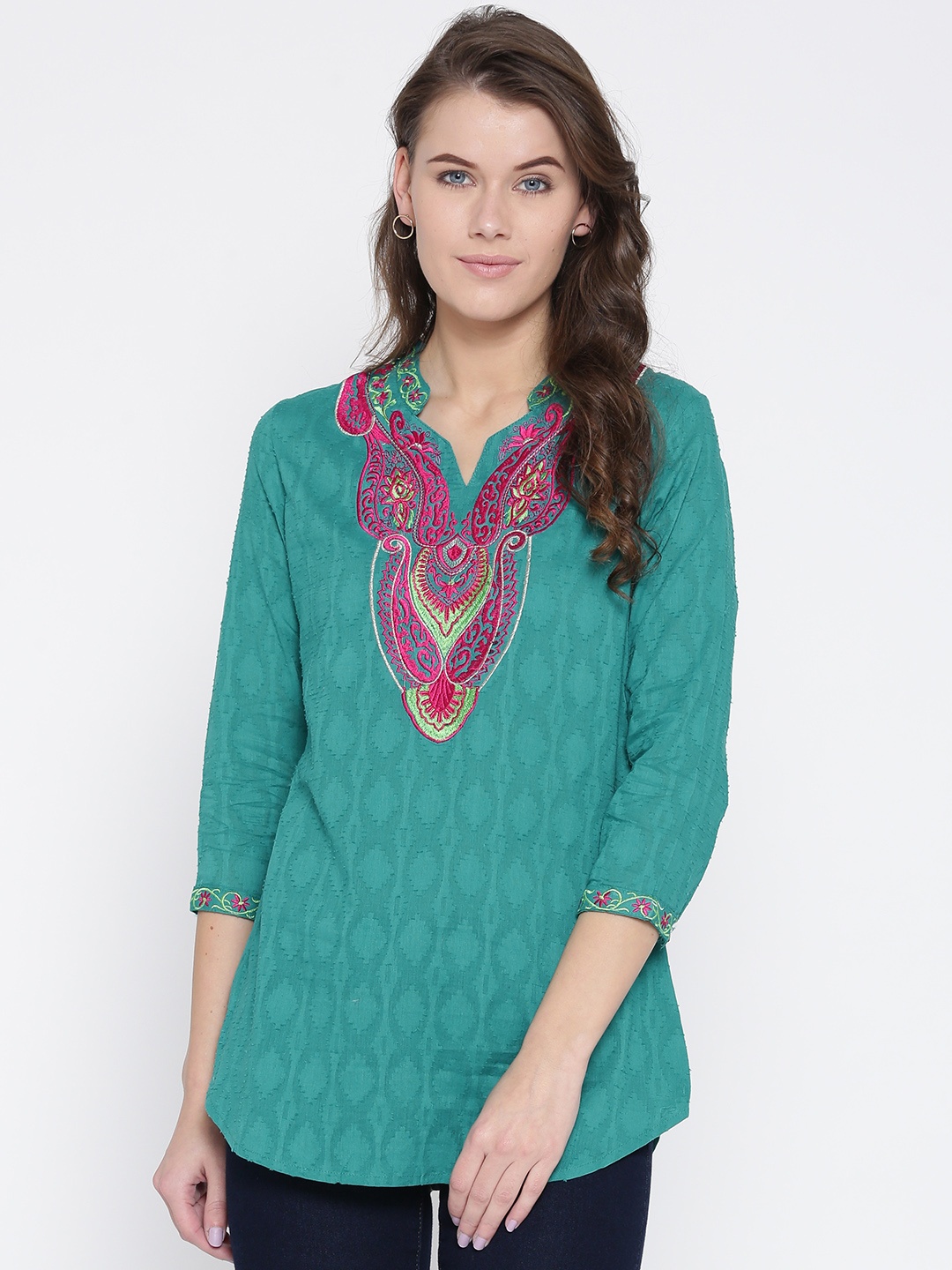 

Style Quotient Teal Green Self-Design Tunic