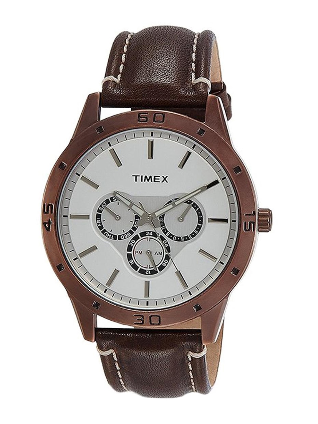 

Timex Men Textured Dial & Stainless Steel Straps Analogue Watch TW000U916, Brown