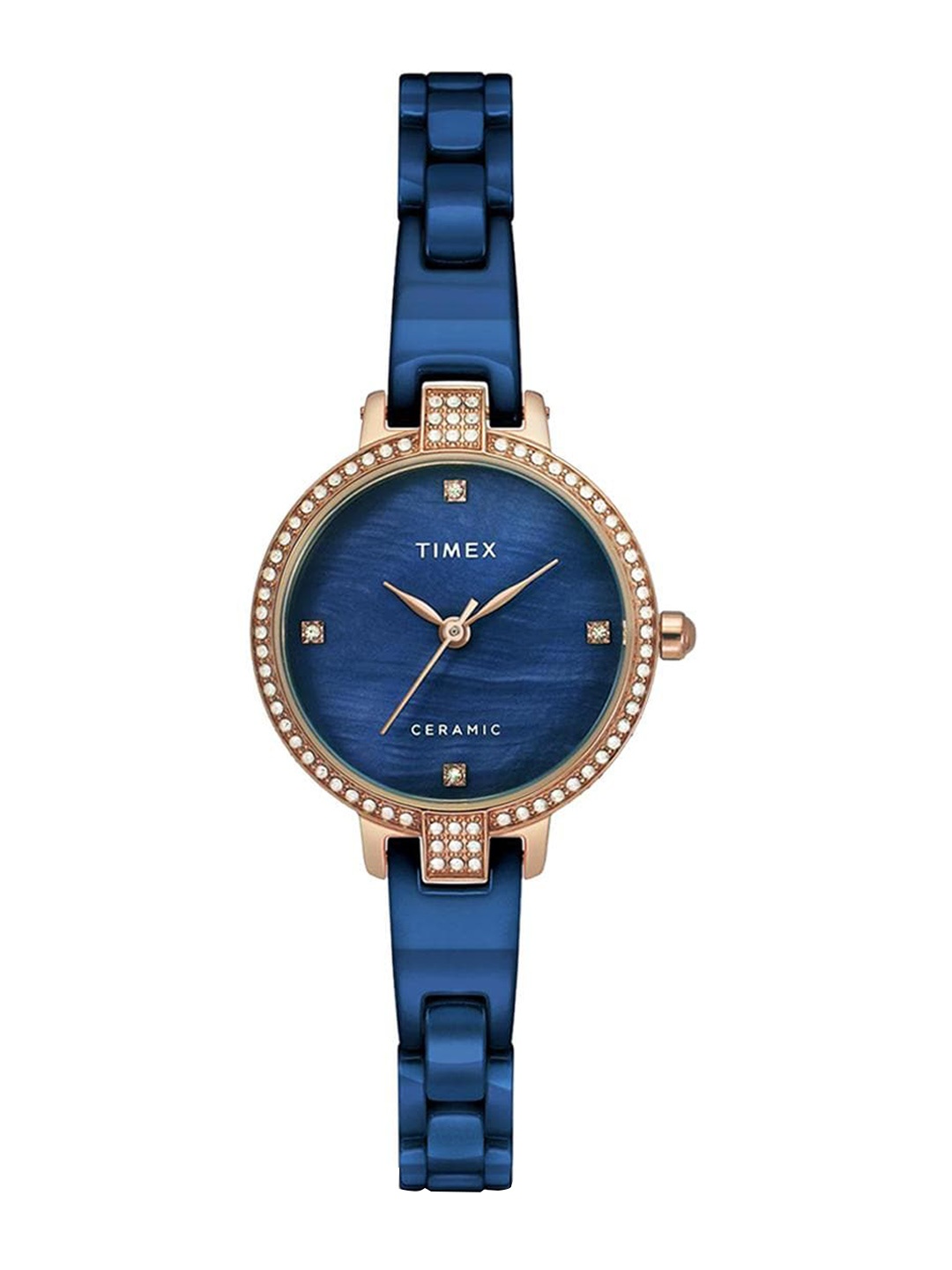 

Timex Women Embellished Dial & Stainless Steel Bracelet Style Straps Analogue Watch TWEL15702, Blue