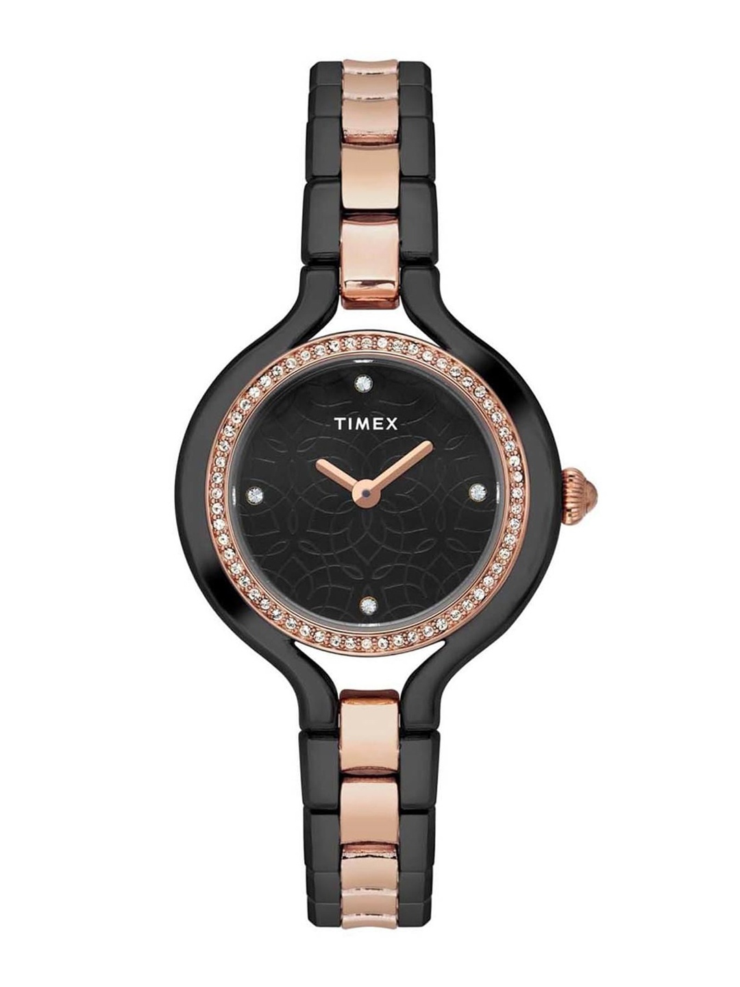 

Timex Women Brass Embellished Dial & Bracelet Style Straps Analogue Watch TWEL14010, Black