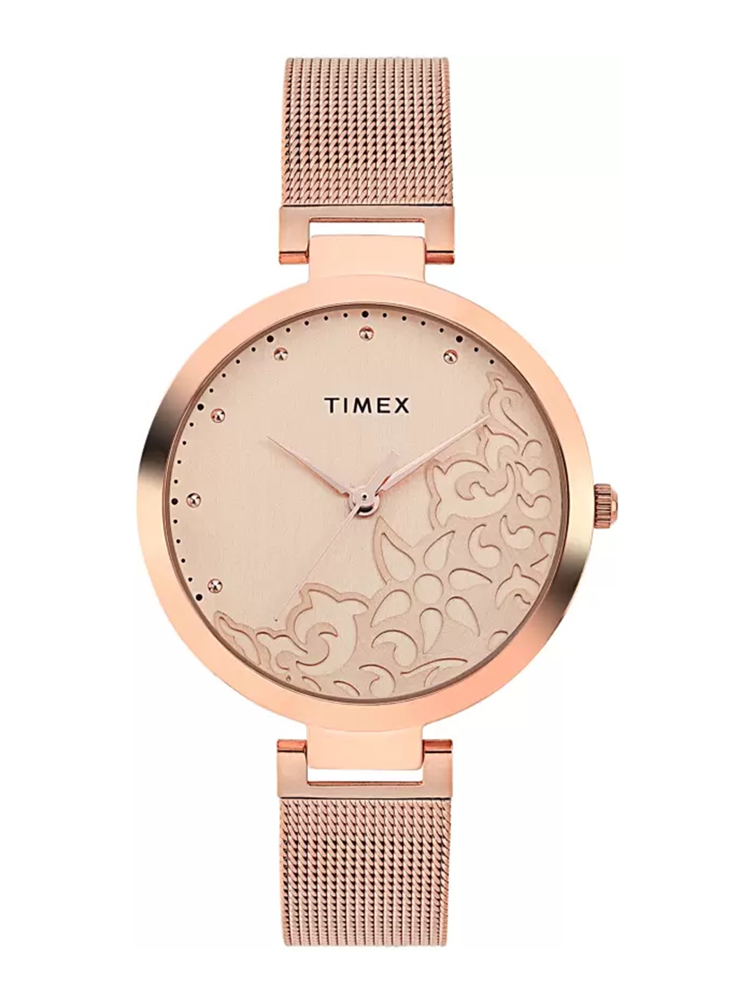 

Timex Women Textured Dial & Textured Straps Analogue Watch TW000X219, Rose gold