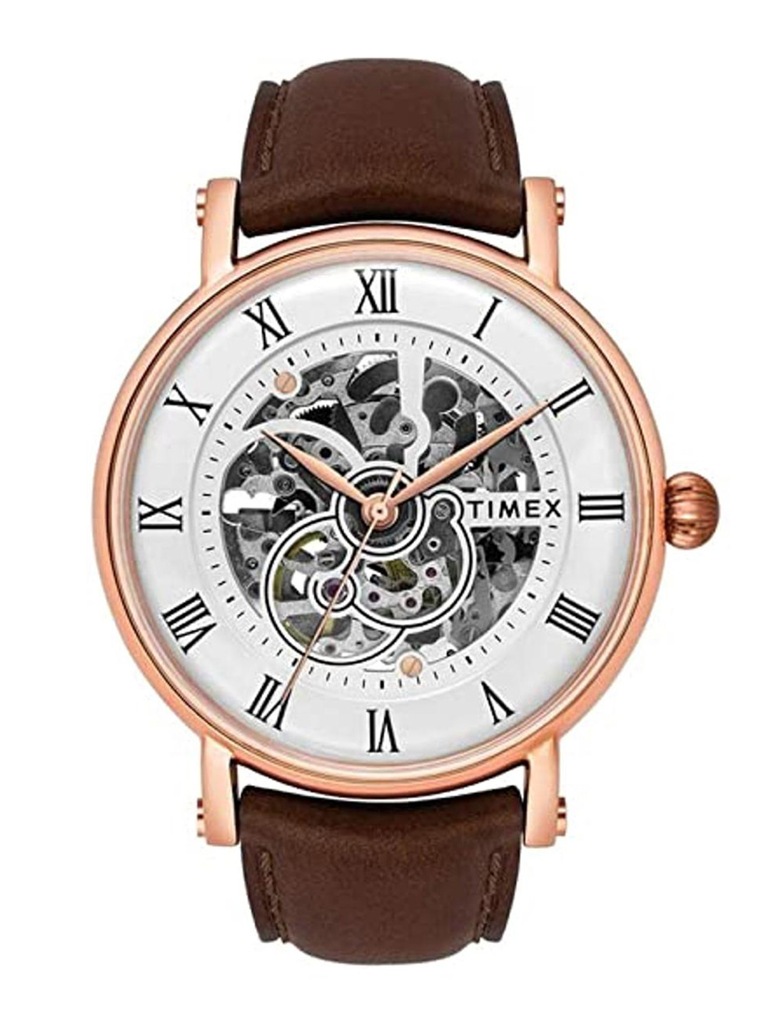 

Timex Men Brass Skeleton Dial & Leather Straps Analogue Watch TWEG16703, Brown