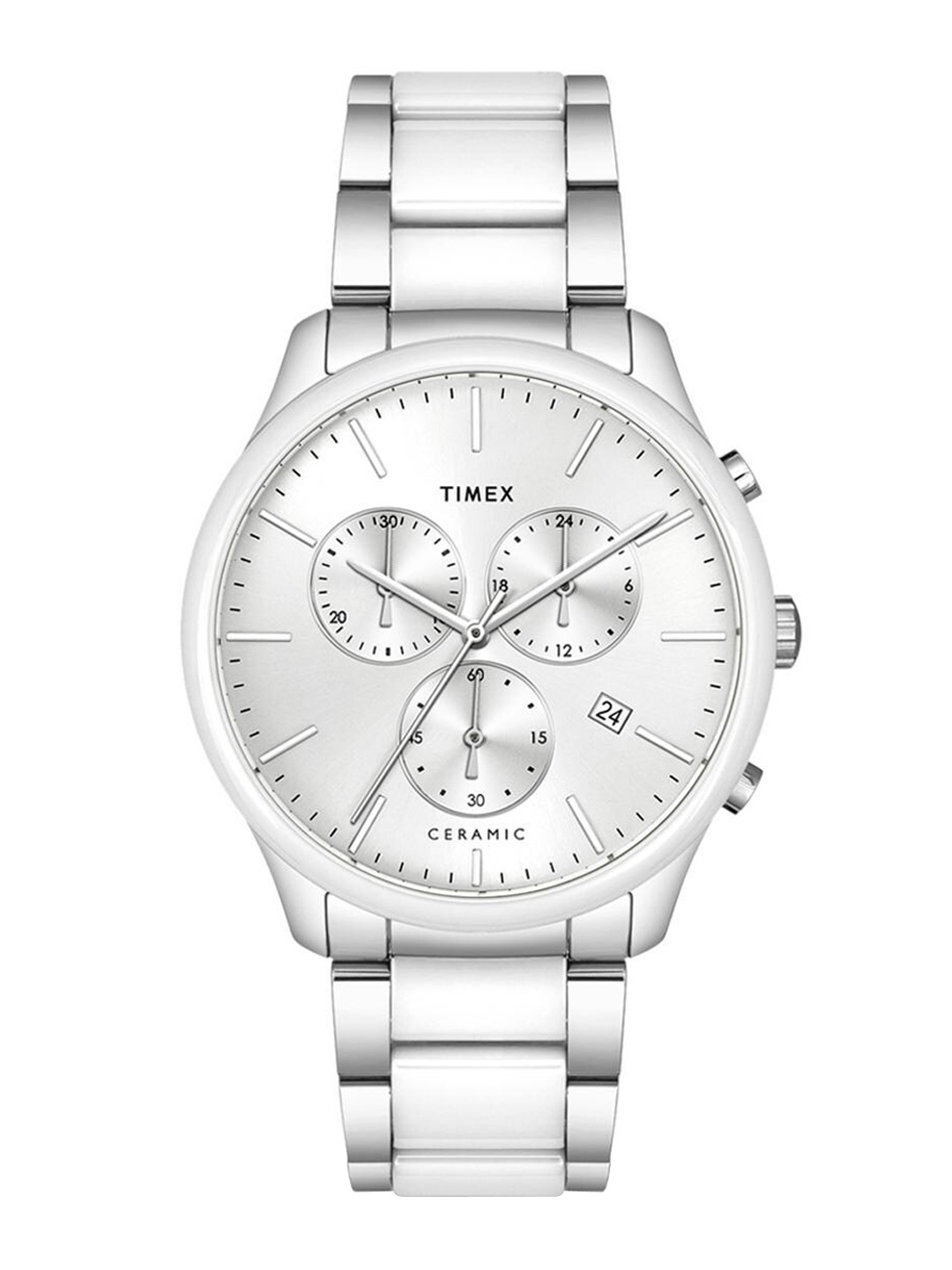 

Timex Men Embellished Dial & Stainless Steel Bracelet Style Straps Analogue Watch TWEG21700, Silver