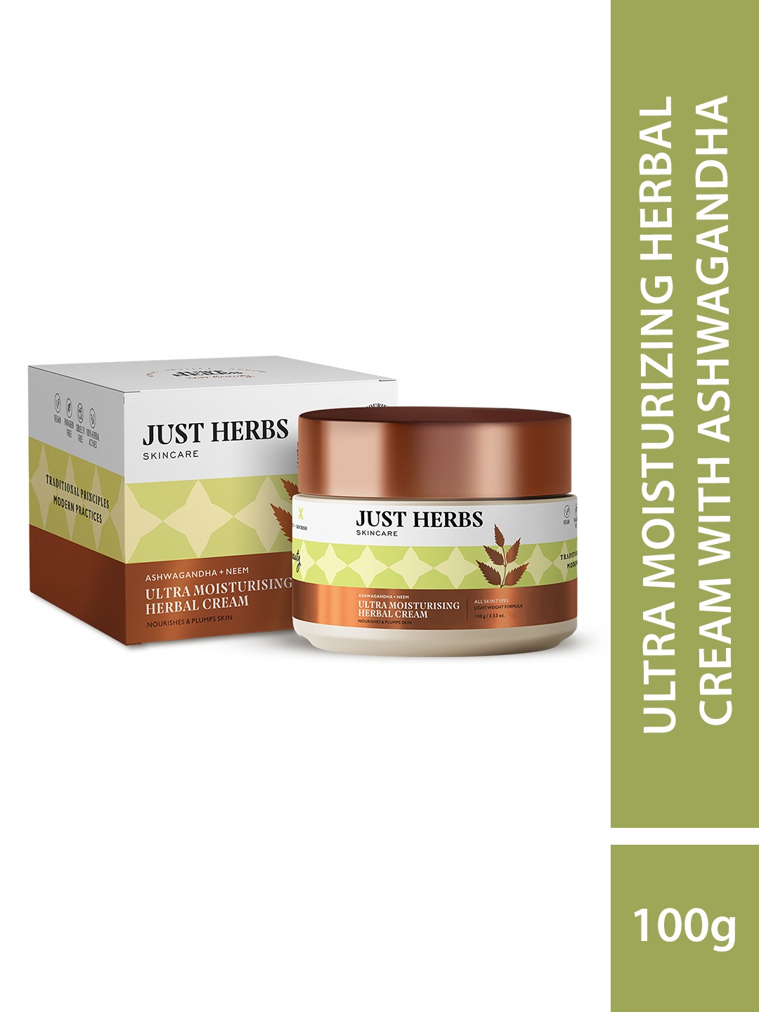 

Just Herbs Ultra Moisturizing Herbal Cream with Ashwagandha & Neem 100gm, White