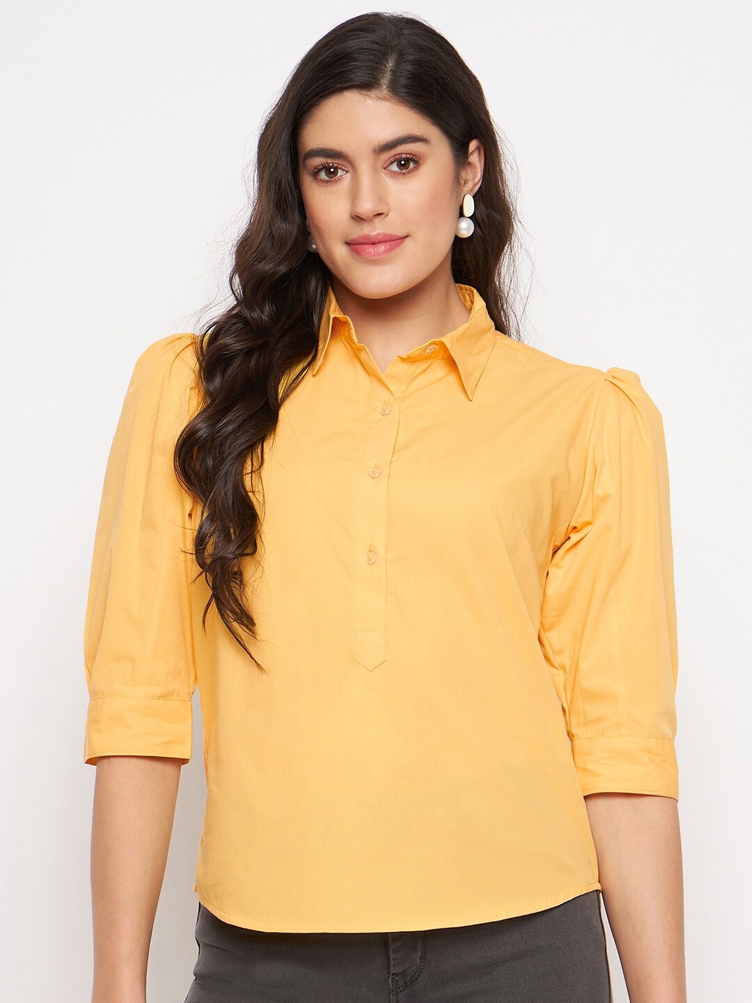 

BRINNS Classic Fit Puff Sleeves Casual Shirt, Mustard