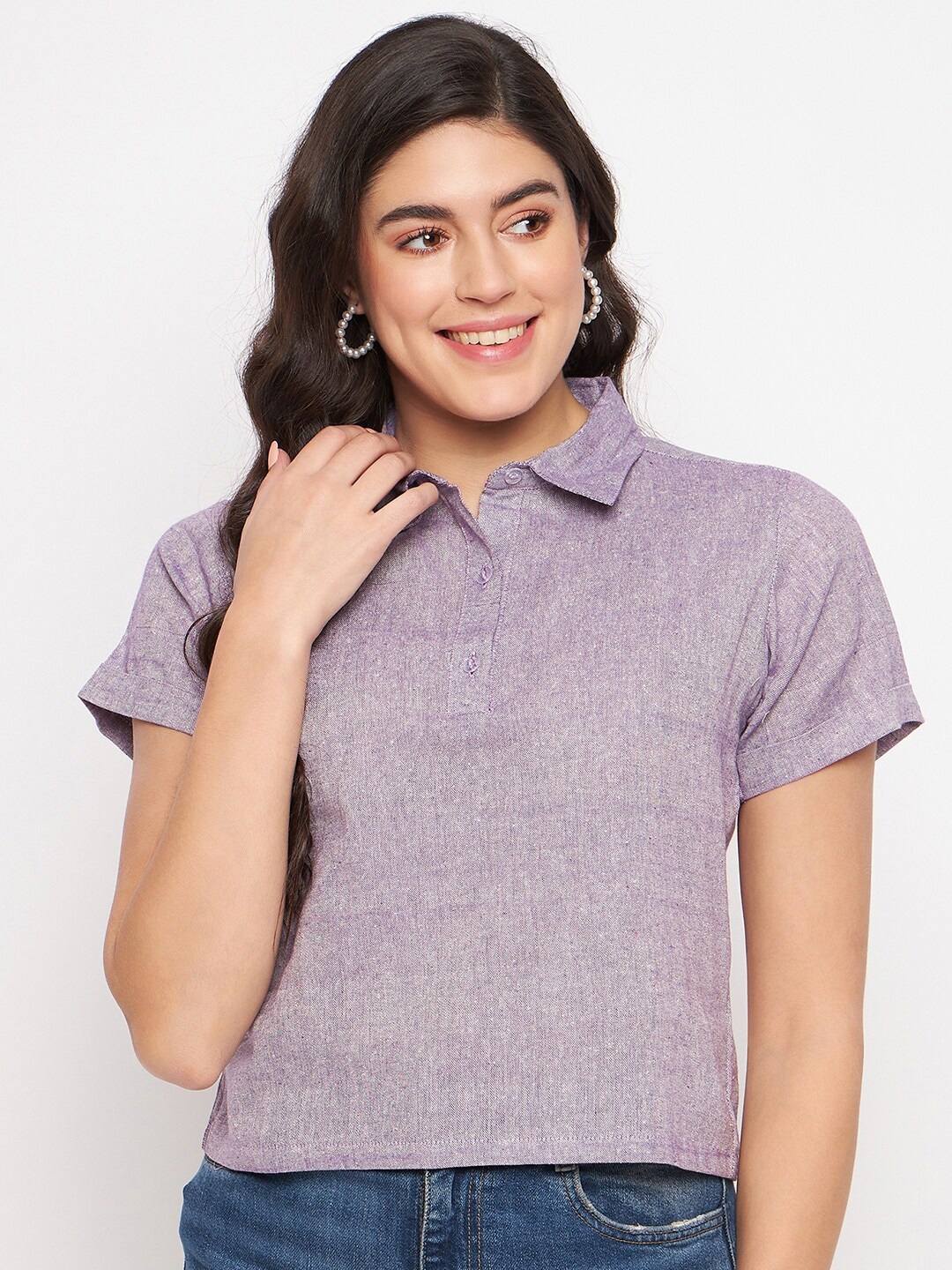 

BRINNS Comfort Fit Spread Collar Crop Shirt, Purple