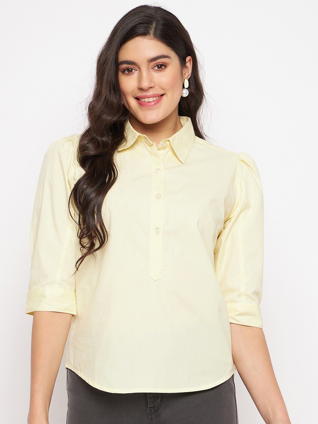 

BRINNS Classic Fit Puff Sleeves Casual Shirt, Cream