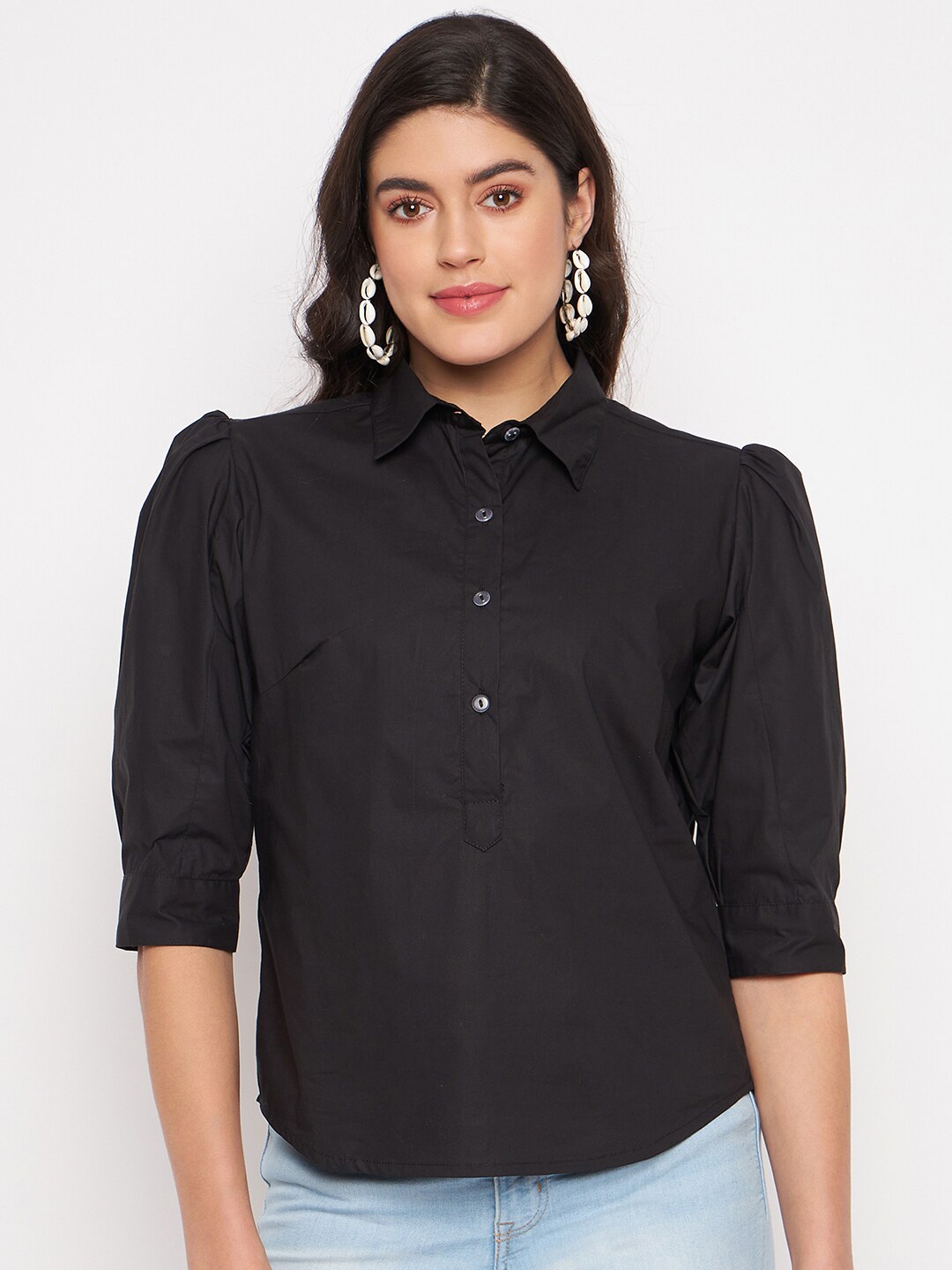 

BRINNS Classic Fit Puff Sleeves Casual Shirt, Black