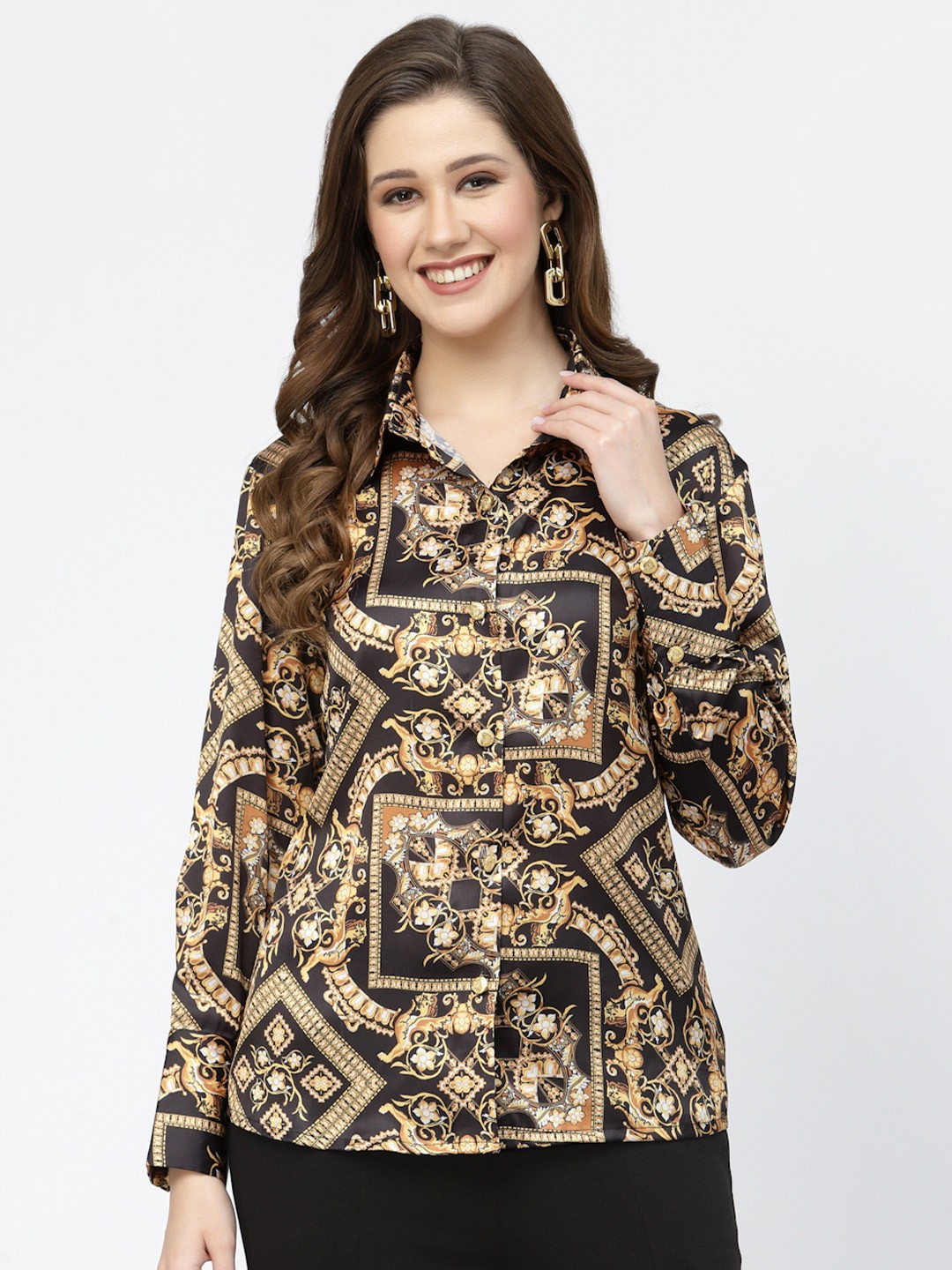 

Popwings Classic Floral Printed Cotton Shirt, Black