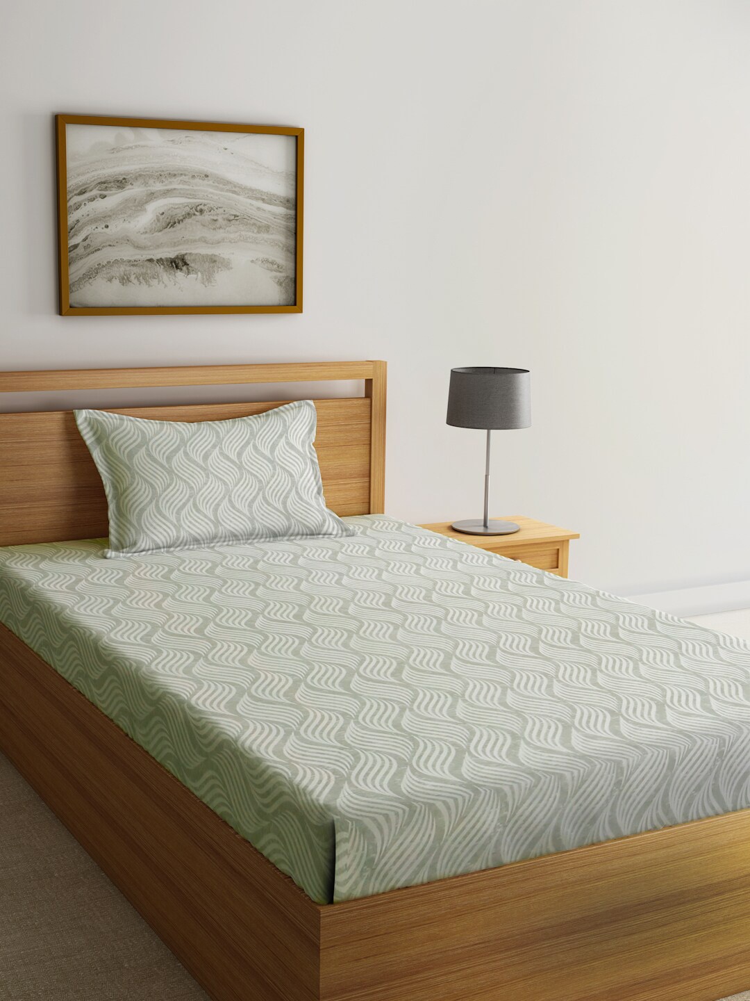 

KLOTTHE Grey Printed 300 TC Single Bedsheet With 1 Pillow Cover