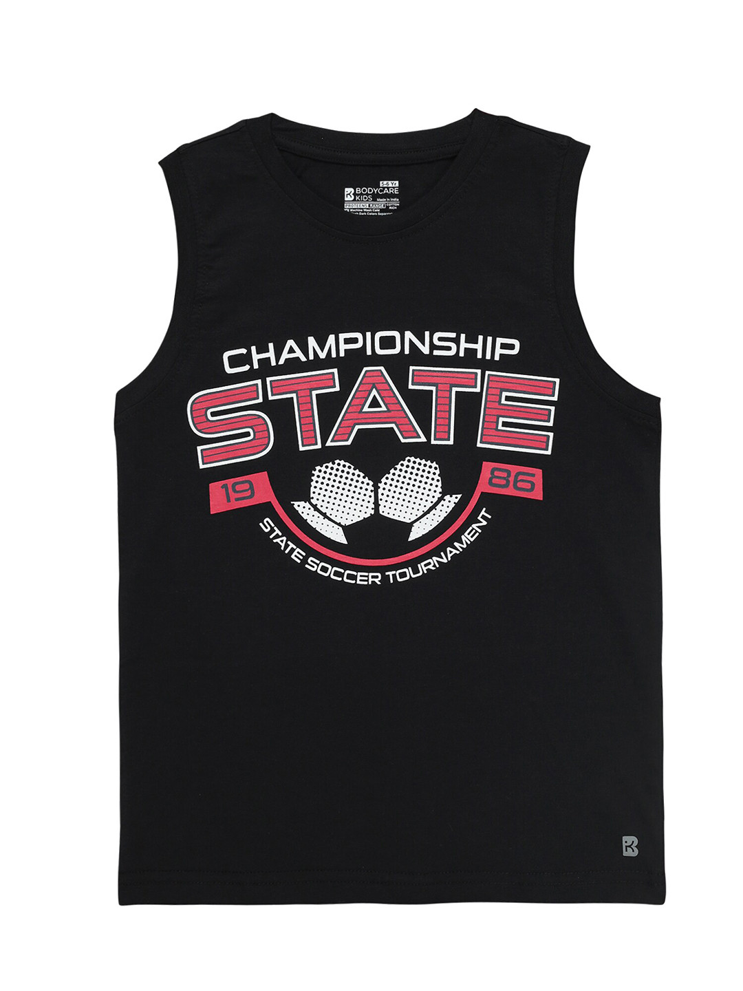 

Bodycare Kids Boys Typography Printed Sleeveless Cotton T-shirt, Black