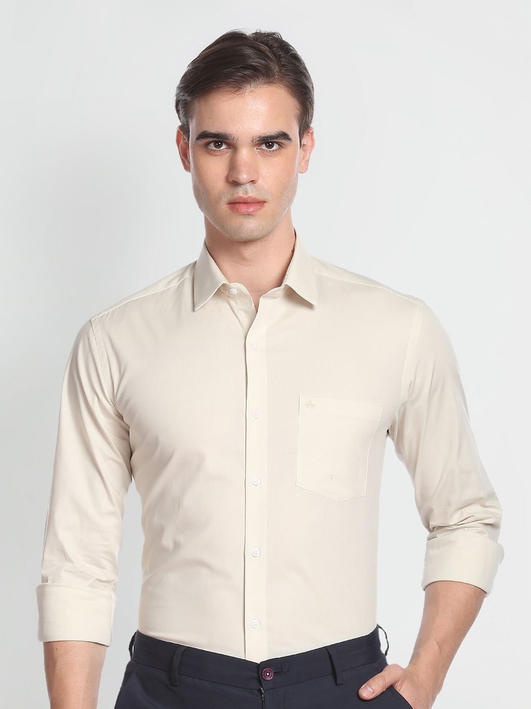 

Arrow Long Sleeves Slim Fit Pure Cotton Formal Shirt, Beige