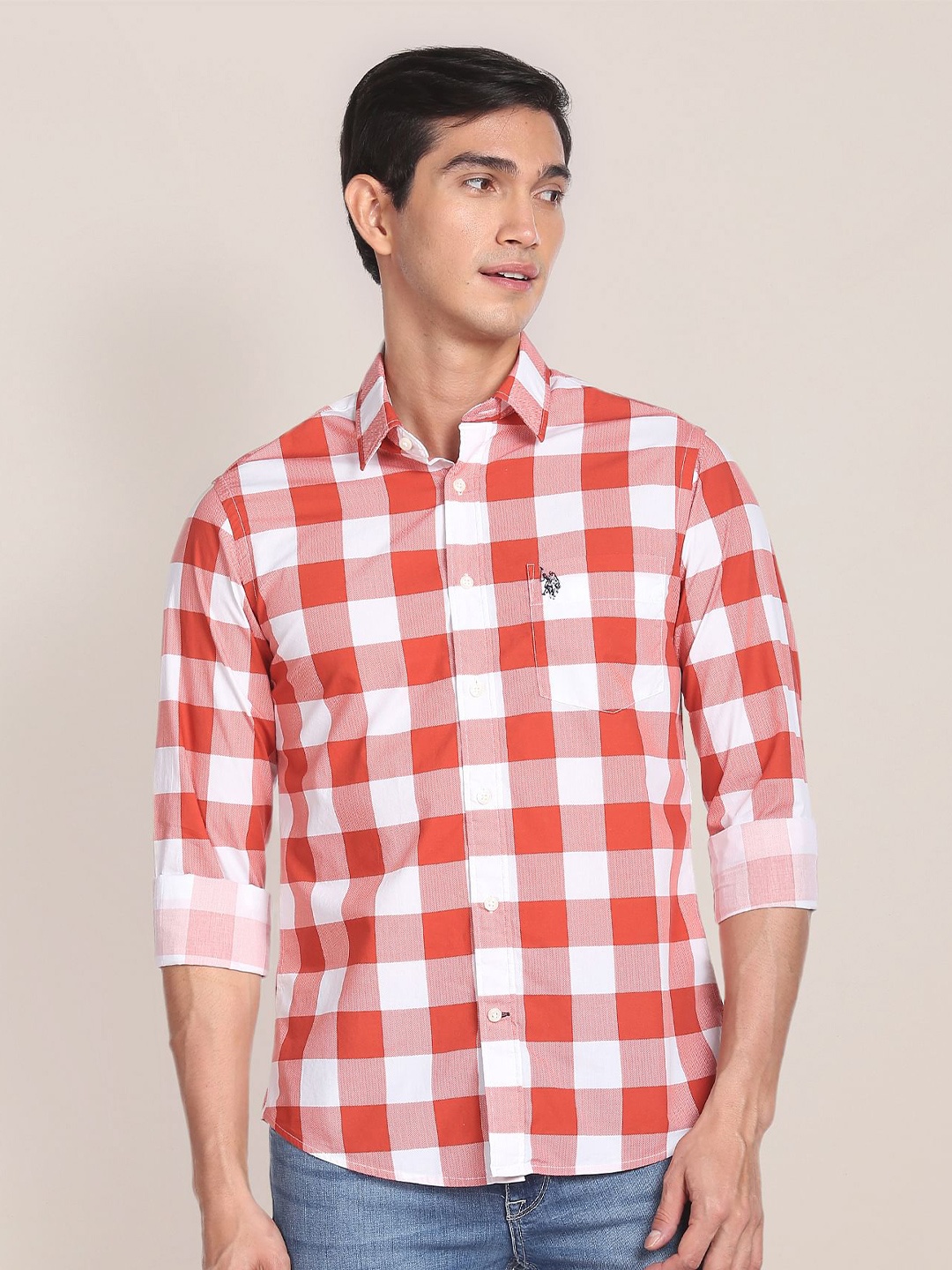 

U.S. Polo Assn. Buffalo Checked Pure Cotton Casual Shirt, Orange