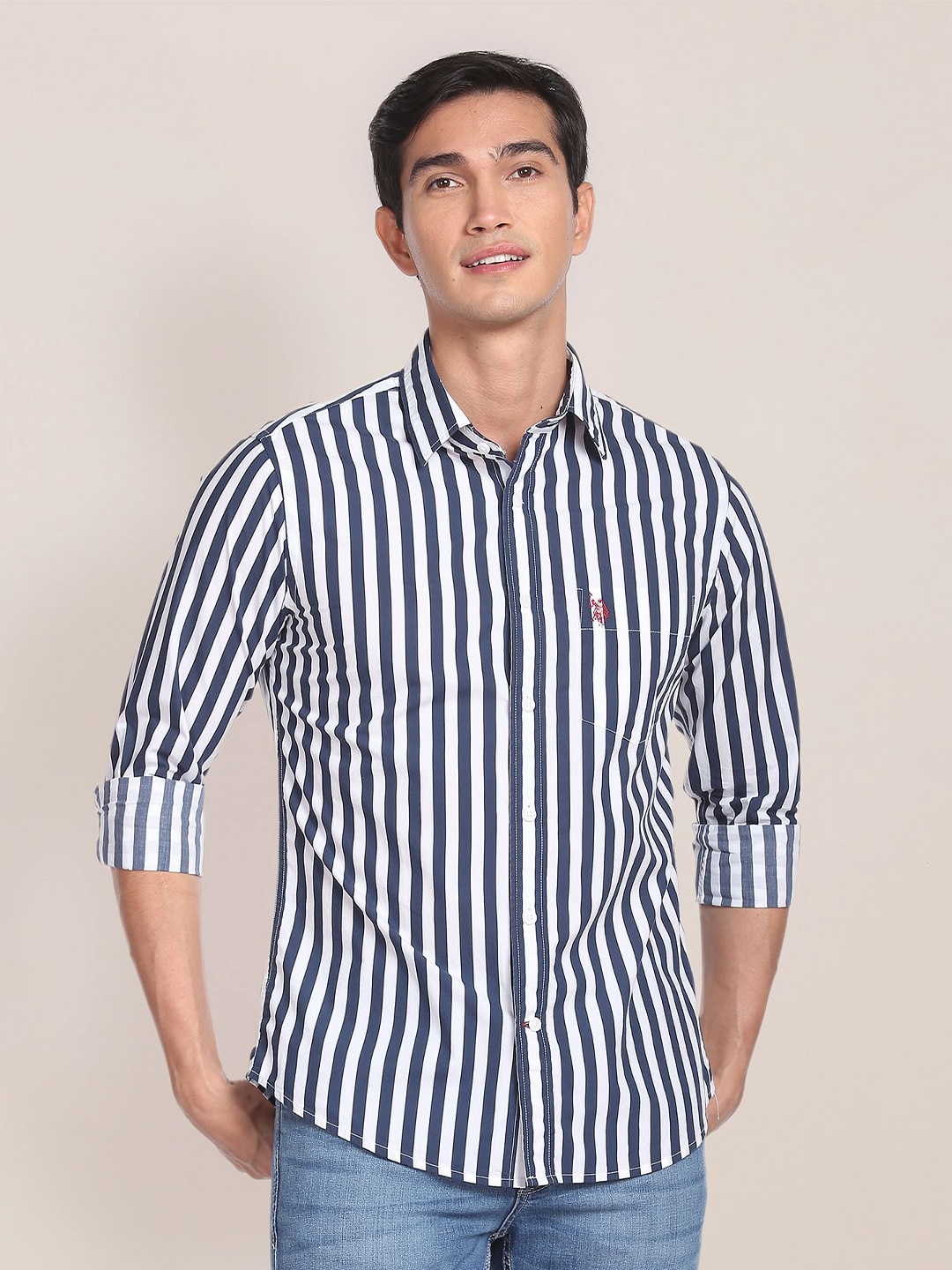 

U.S. Polo Assn. Vertically Striped Casual Pure Cotton Shirt, Blue