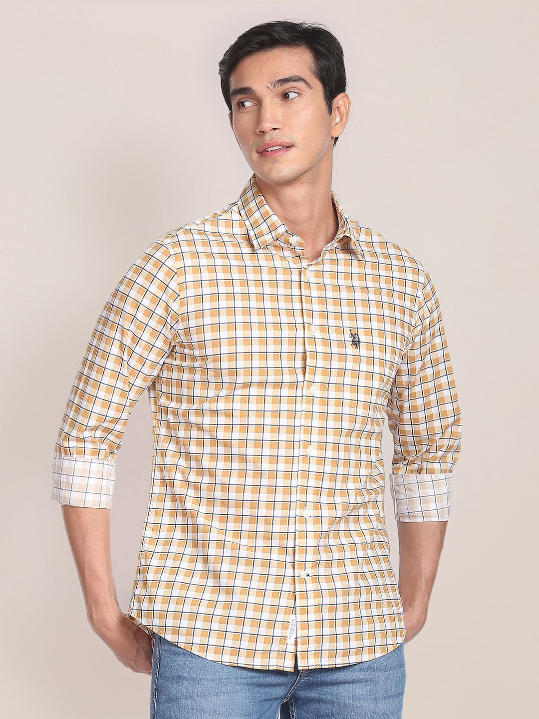 

U.S. Polo Assn. Cotton Tartan Check Casual Shirt, Beige